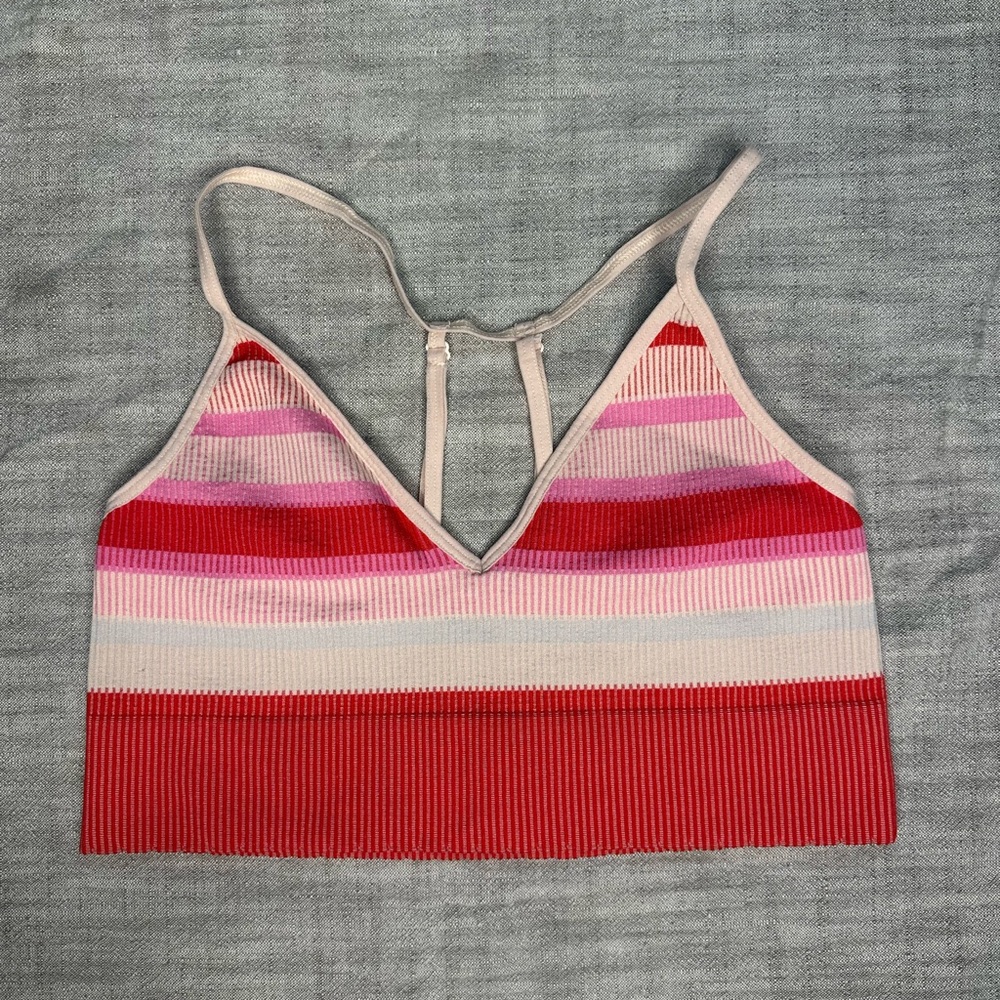 Anthropologie Bralette-Style Sports Top l Cream + Multi-Color Stripes l Size M/L
